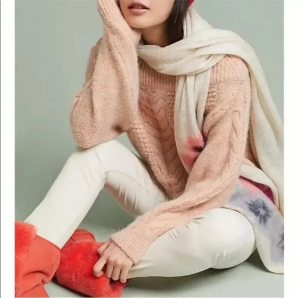 Anthropologie Sleeping On Snow Sweater Cable Knit Light Pink Cozy Coquette XS